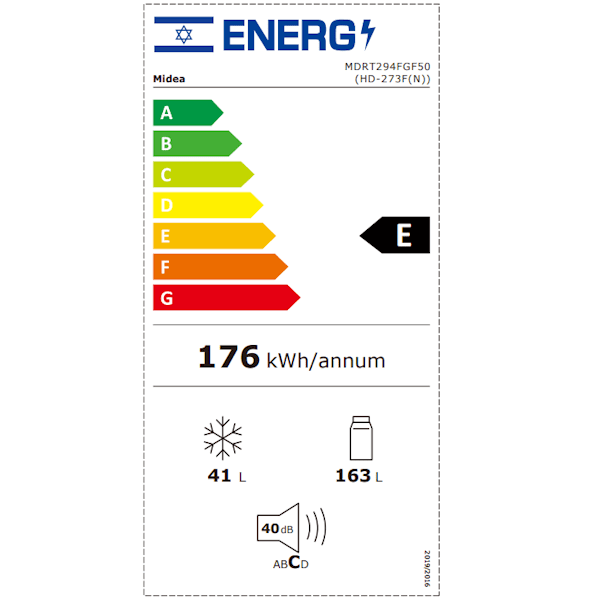 תווית אנרגיה רשמית מקרר מידאה Midea HD273FN - דירוג B וצריכה חסכונית