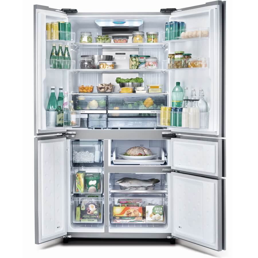 SHARP SJ-FSR920-WH מצב פתוח - חלל אחסון רחב מקרר SHARP SJ-FSR920-WH פתוח עם חלל רחב ללא מחיצה