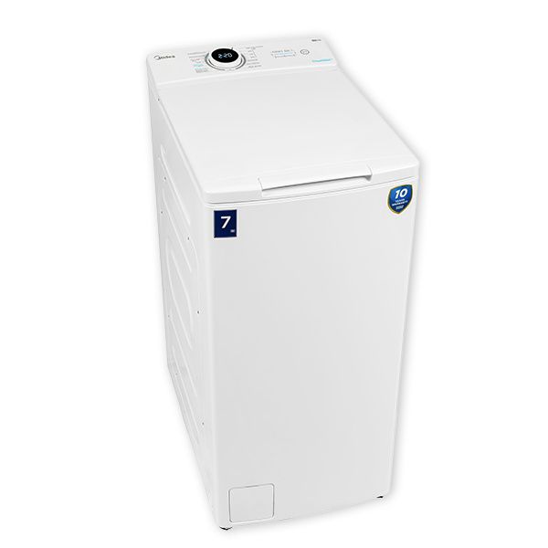 Midea MF100T70W-IL תוף נירוסטה ותוכניות כביסה Midea MF100T70W-IL מכונת כביסה פתח עליון תוף נירוסטה