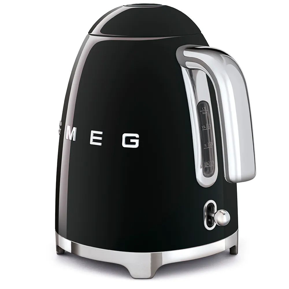 קומקום SMEG KLF03BLEU שחור מבריק - מבט צד קומקום SMEG KLF03BLEU שחור מבריק בהמחשת מבנה וצד