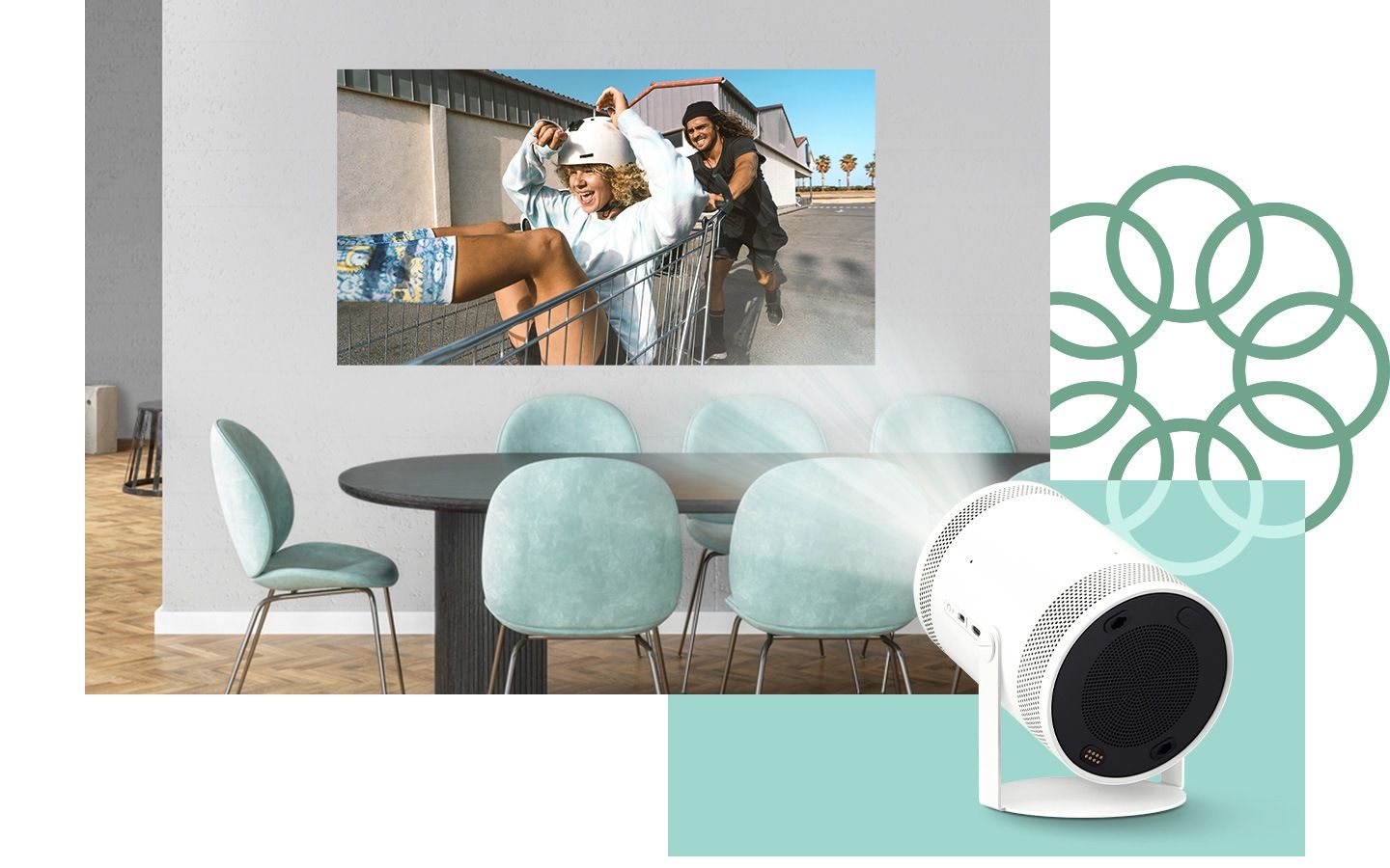 Samsung SP-LFF3CL חוויית מקרן Lifestyle לבית מקרן Samsung SP-LFF3CL בהדגמת חוויית צפייה ביתית