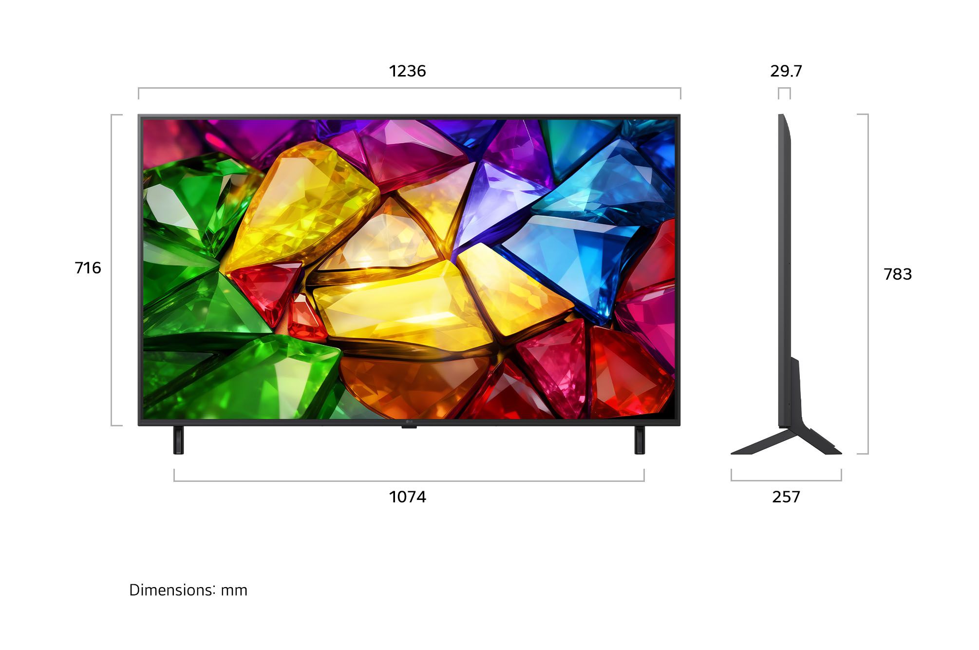 LG 55MRGB85B6C תרשים מידות תרשים מידות LG 55MRGB85B6C טלוויזיה 55 אינץ׳ מידות התקנה