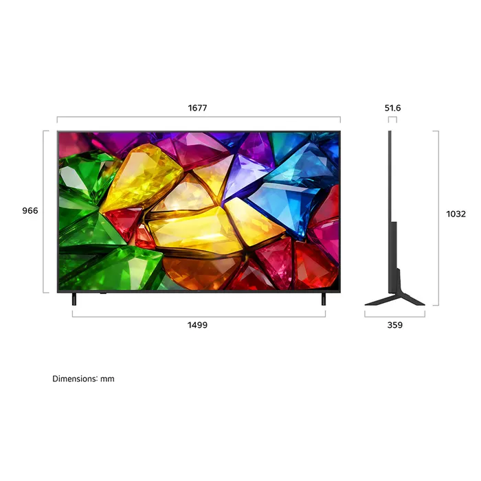 מידות טלוויזיה LG 75MRGB85B6C 75 אינץ׳ תרשים מידות LG 75MRGB85B6C טלוויזיה 75 אינץ׳ כולל מעמד וללא מעמד
