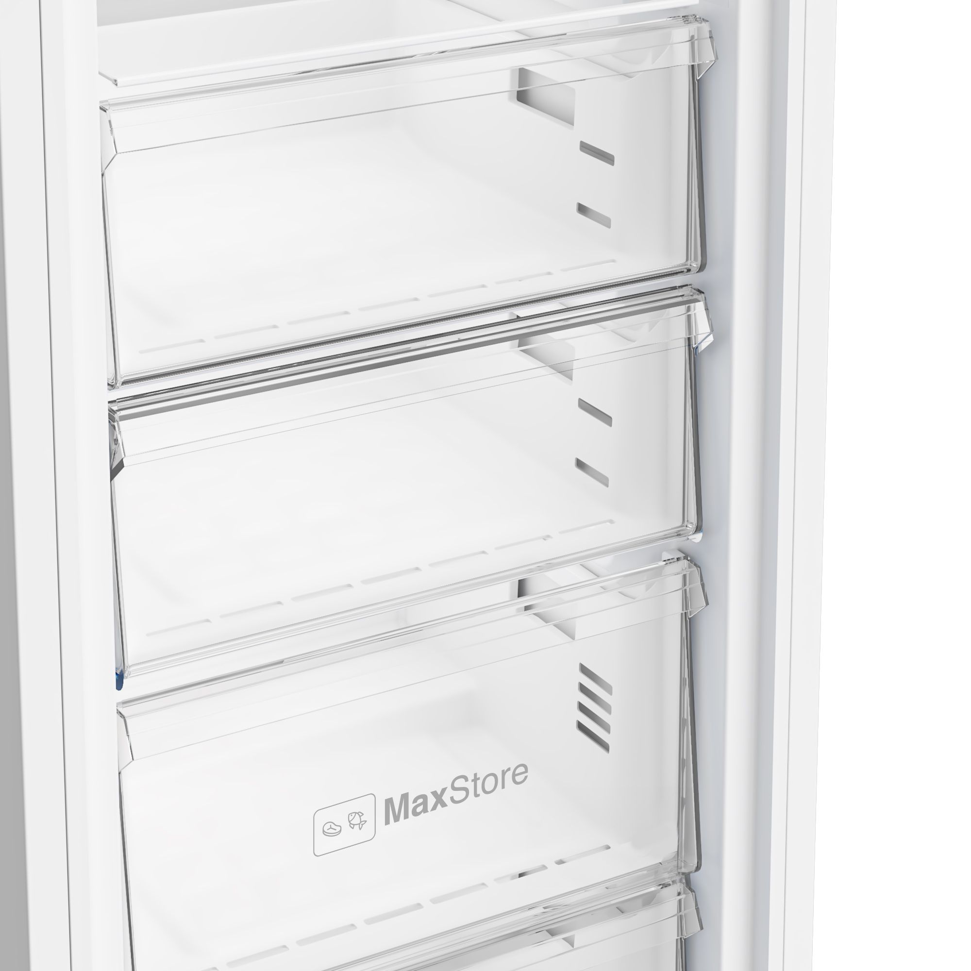 Blomberg FNT3676X- מקפיא 7 מגירות 260 ליטר גימור נירוסטה בלומברג | יבואן רשמי – חלוקה פנימית מקפיא Blomberg FNT3676X עם תאי אחסון ומגירות – המחשה לחלוקה פנימית מסודרת