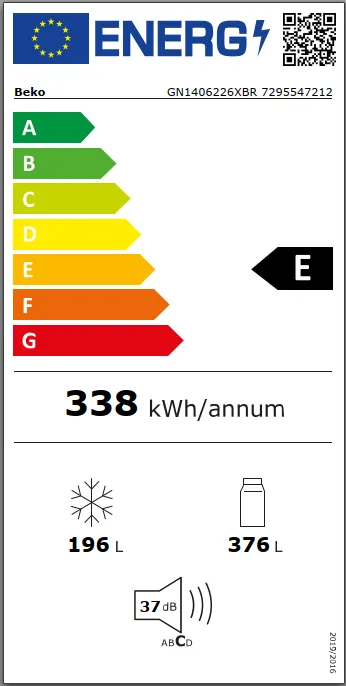 תווית דירוג אנרגטי E למקרר BEKO