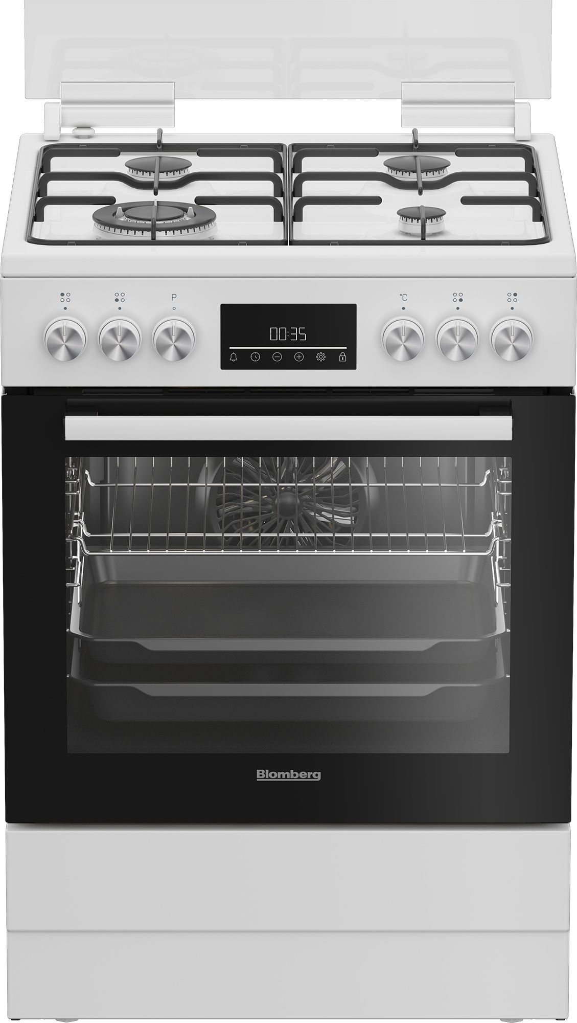 Blomberg HGN8335W תנור משולב כיריים גז לבן 60 ס״מ תנור משולב כיריים גז Blomberg HGN8335W לבן 60 ס״מ עם תא אפייה 72 ליטר