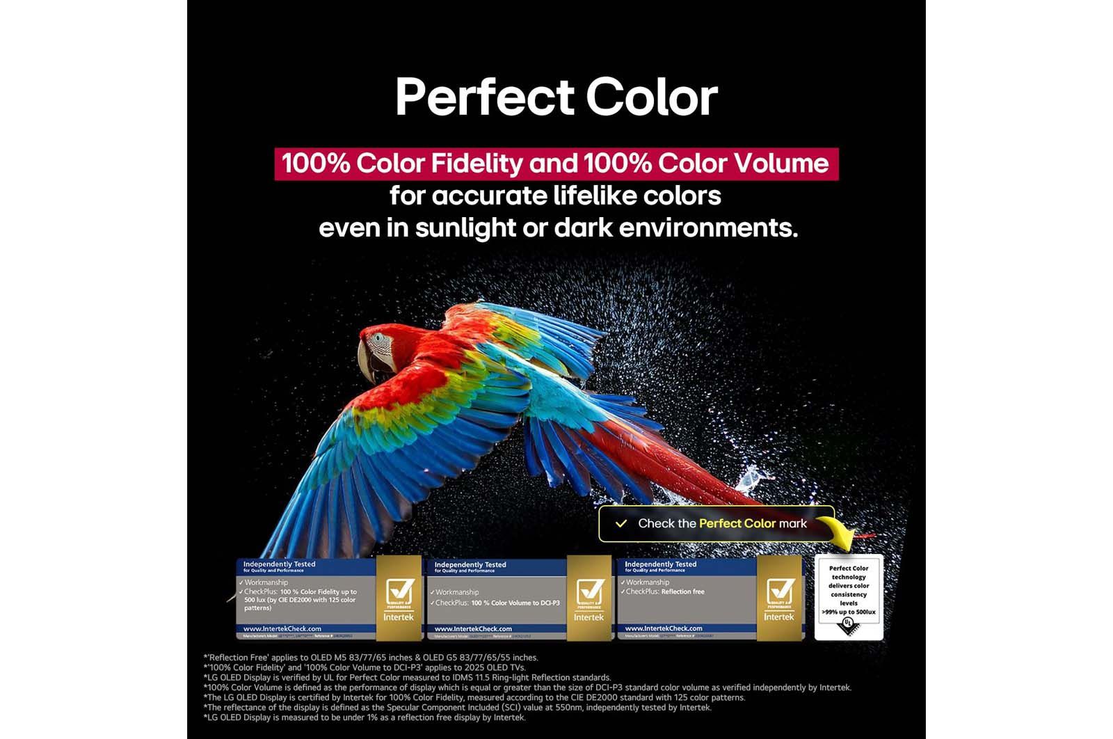 LG OLED83G56LA Perfect Color צבעים מדויקים נאמנות צבע מלאה Perfect Color צבעים מדויקים ו-100% DCI-P3 בטלוויזיה LG OLED evo AI G5