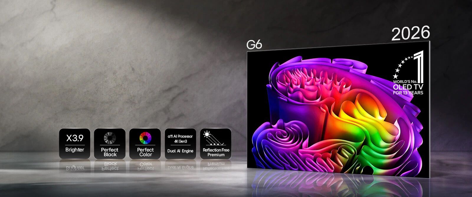 LG OLED65G66LW OLED evo G6 בחלל מגורים מודרני טלוויזיה LG OLED65G66LW בסלון מודרני