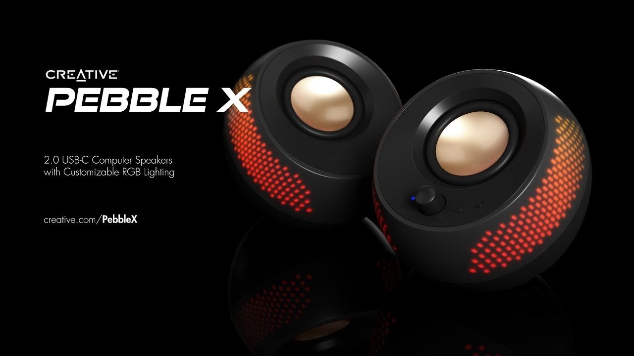 מבט אחורי וצדי של Creative Pebble X Creative Pebble X חיבורים ותאורה