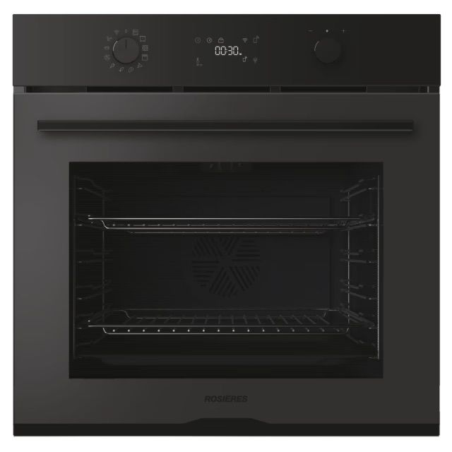 ROSIÈRES RO6M5TB3YTB – תנור בנוי/בילד אין פירוליטי 60 ס״מ, נפח 78 ל׳, עיצוב יוקרתי תנור בנוי פירוליטי ROSIÈRES RO6M5TB3YTB – חזית בעיצוב שחור אלגנטי