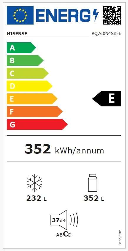 תווית דירוג אנרגטי של מקרר Hisense RQ760N4SBFE