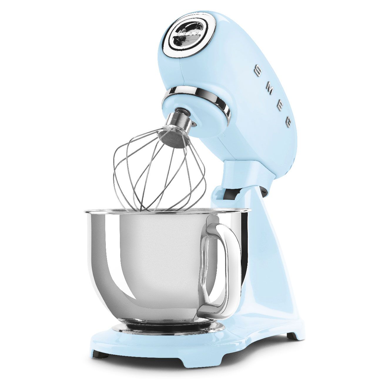 SMEG SMF03PBEU - איכות חומרים וגימור פרימיום מיקסר SMEG SMF03PBEU כחול פסטל עם הדגשת איכות הגימור והקערה