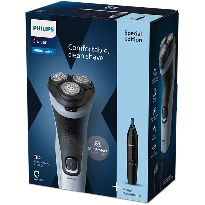 Philips X3003/02 - סט מלא עם טרימר וקוצץ אף ואוזניים Philips X3003/02 עם טרימר נשלף וקוצץ שיער לאף ולאוזניים