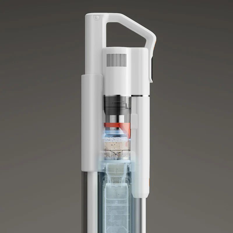 UWANT V500 ריקון אבק לשקית בתחנת Dust-Hive המחשה של דחיסת האבק לשקית בשואב UWANT V500
