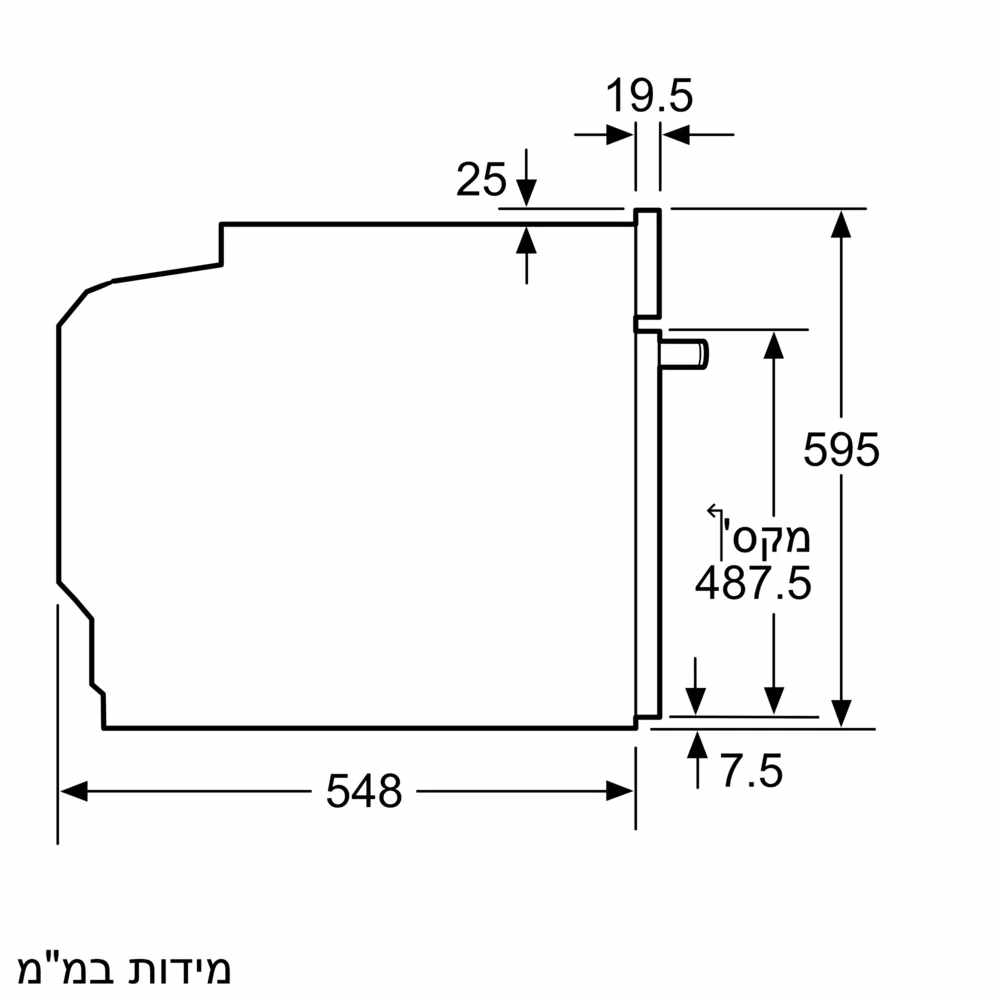 תרשים מידות גובה מדוייקות עבור התקנה מוצלחת של התנור בילד אין תרשים גובה להתקנה של תנור
