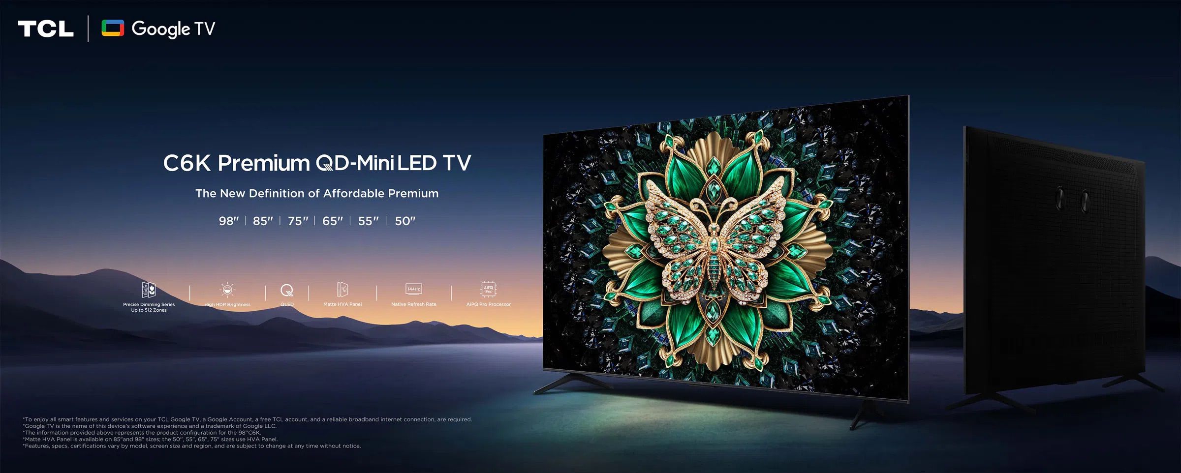 TCL 55C6K QD-Mini LED 4K Google TV תמונה ראשית טלוויזיה 55 אינץ׳ TCL 55C6K QD-Mini LED Google TV תמונה ראשית
